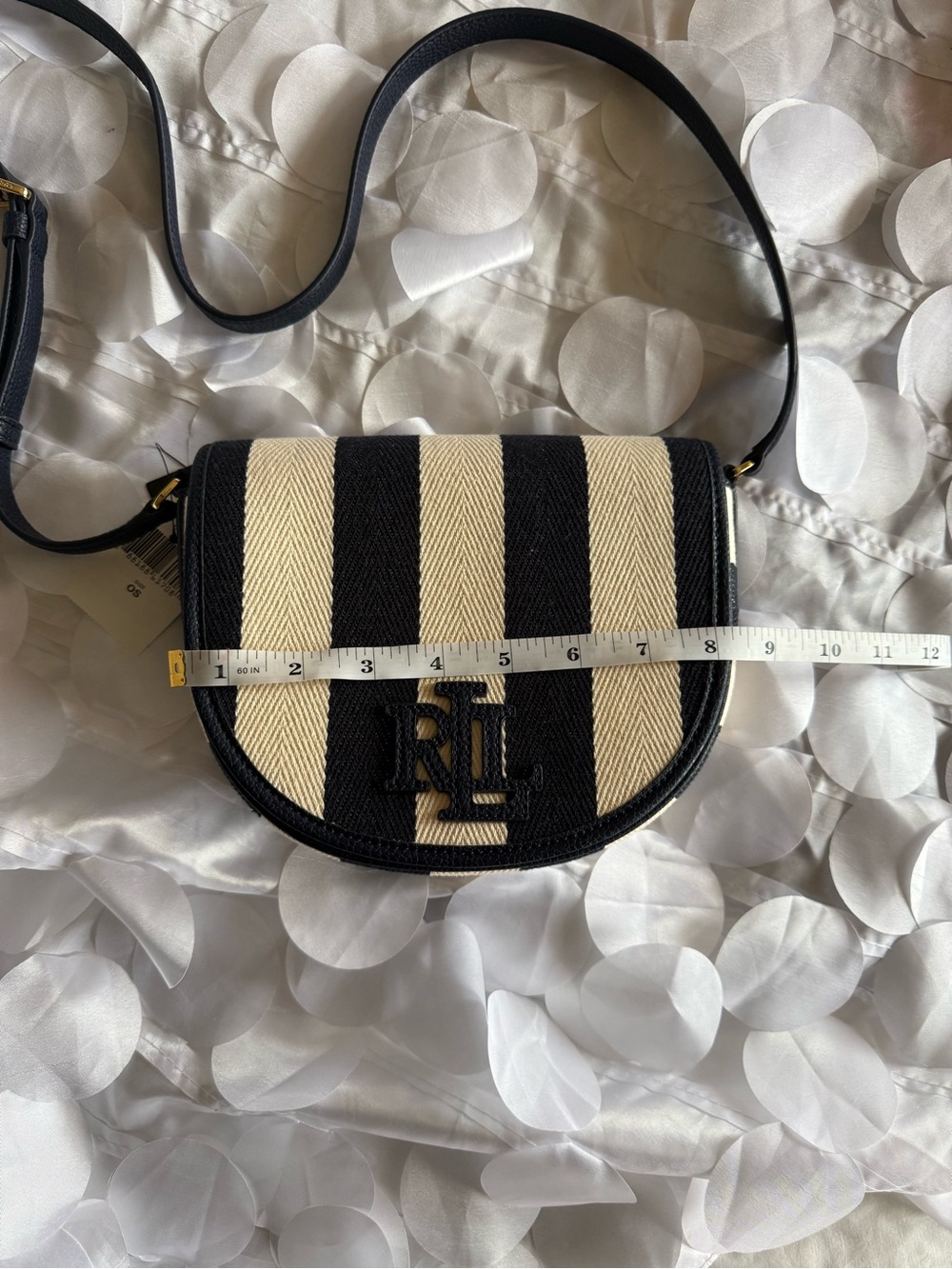 Lauren Ralph Lauren Blue and Cream Striped RL Logo Crossbody